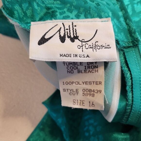 Willi of California Vintage Tie Collar Teal Satin Blouse Women's Plus Size 16 - Picture 8 of 12